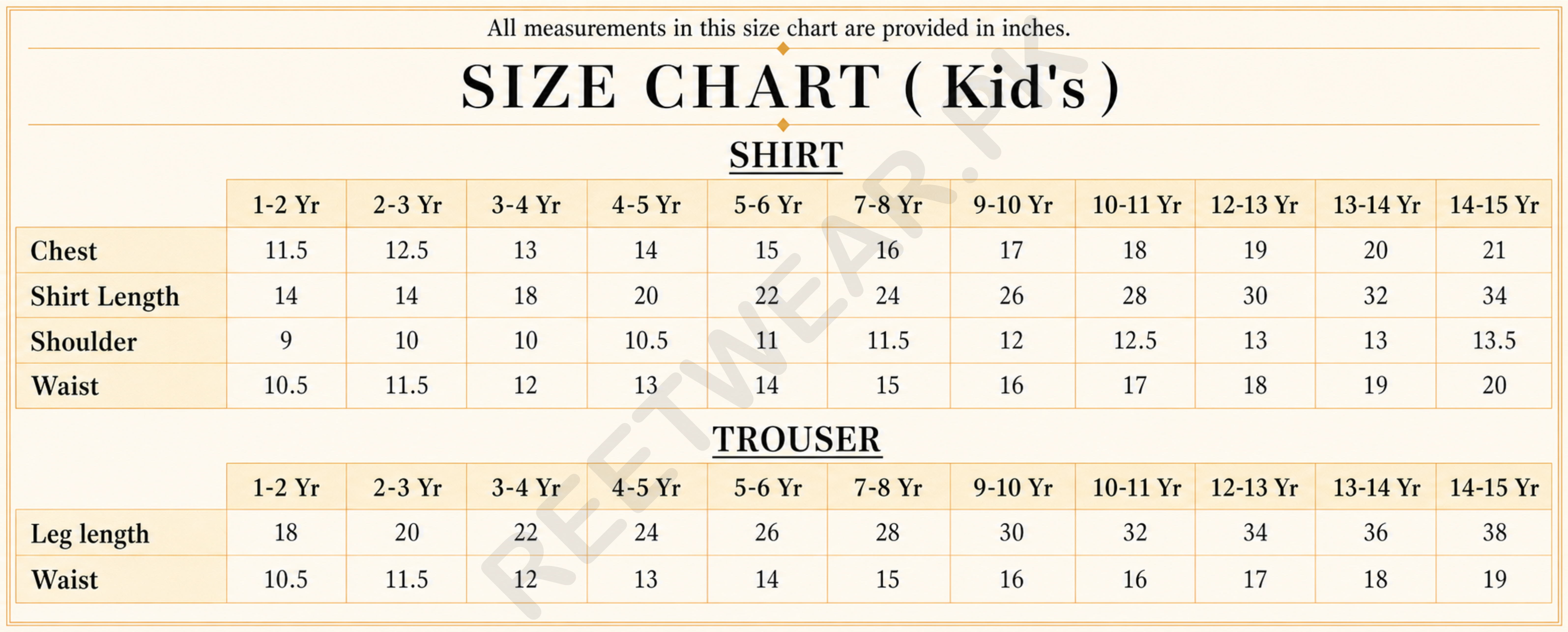 RW-002 size chart